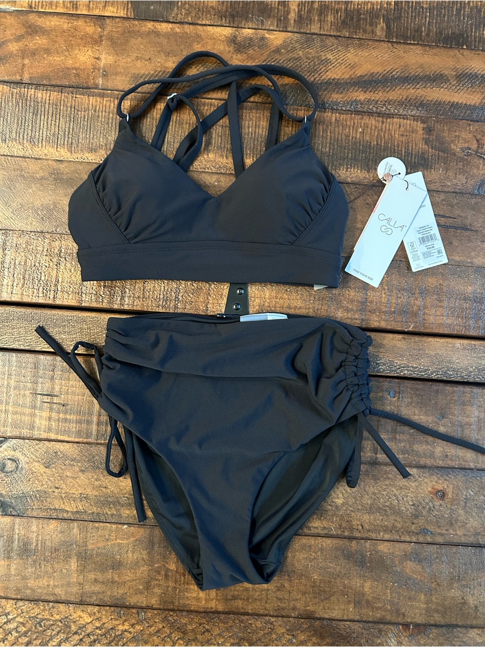 CALIA by Carrie Underwood Black Strappy Bralette Bikini Set